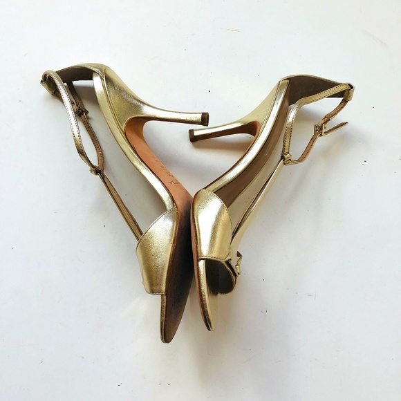 Via Spiga Gold Leather Open Toe Heels Sandals - Picture 8 of 13